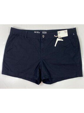 A.N.A Womens Mid-Rise Shortie Shorts 18W 4.5" Inseam Navy Blue Cotton Blend